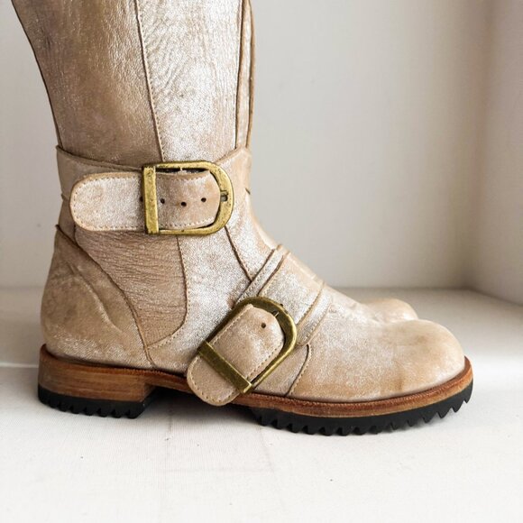 Jim Barnier Light Beige Suede Antique Gold Finish KNee High Boots 9 - Picture 5 of 9